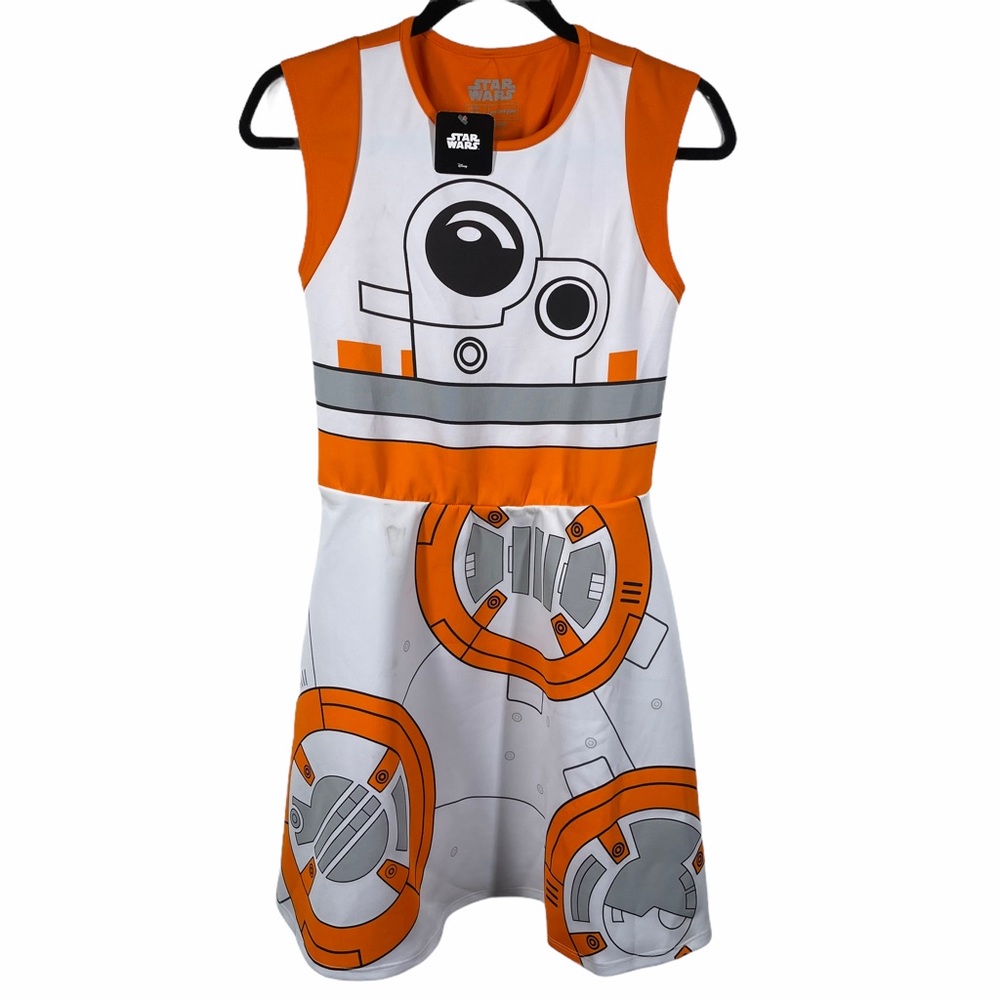 Star Wars BB8 Skater Dress Medium White Orange - Picture 2 of 11